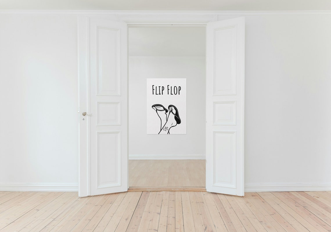 Flip Flop Summer Feet Barefoot Line Drawing Beach Quote Poster - Image 3