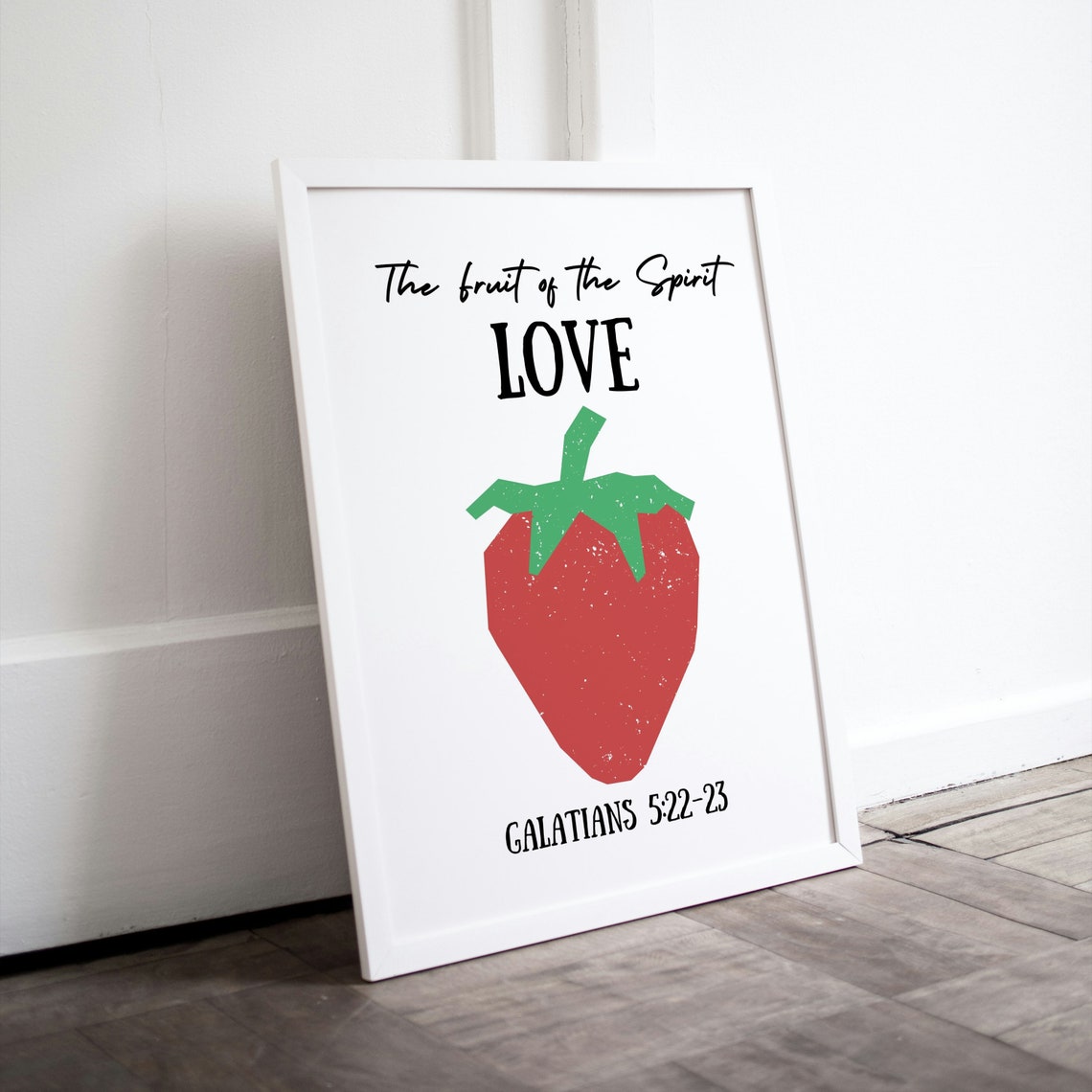 Fruit of the Spirit Love Strawberry Bible Verse Wall Decor Poster