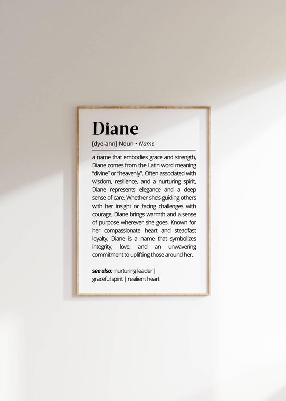 Diane Name Definition Wall Art Personalized Gift For Her Name Meaning Elegant Home Decor For Family Typography Art Poster Present