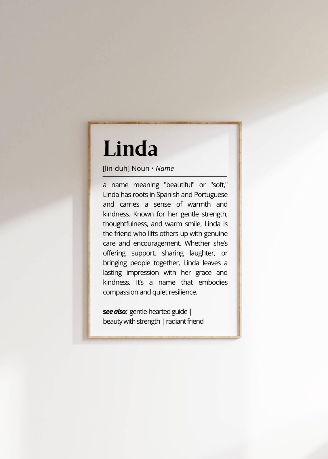 Linda Name Definition Beautiful Soft Meaning Personalized Dictionary Poster - Image 2