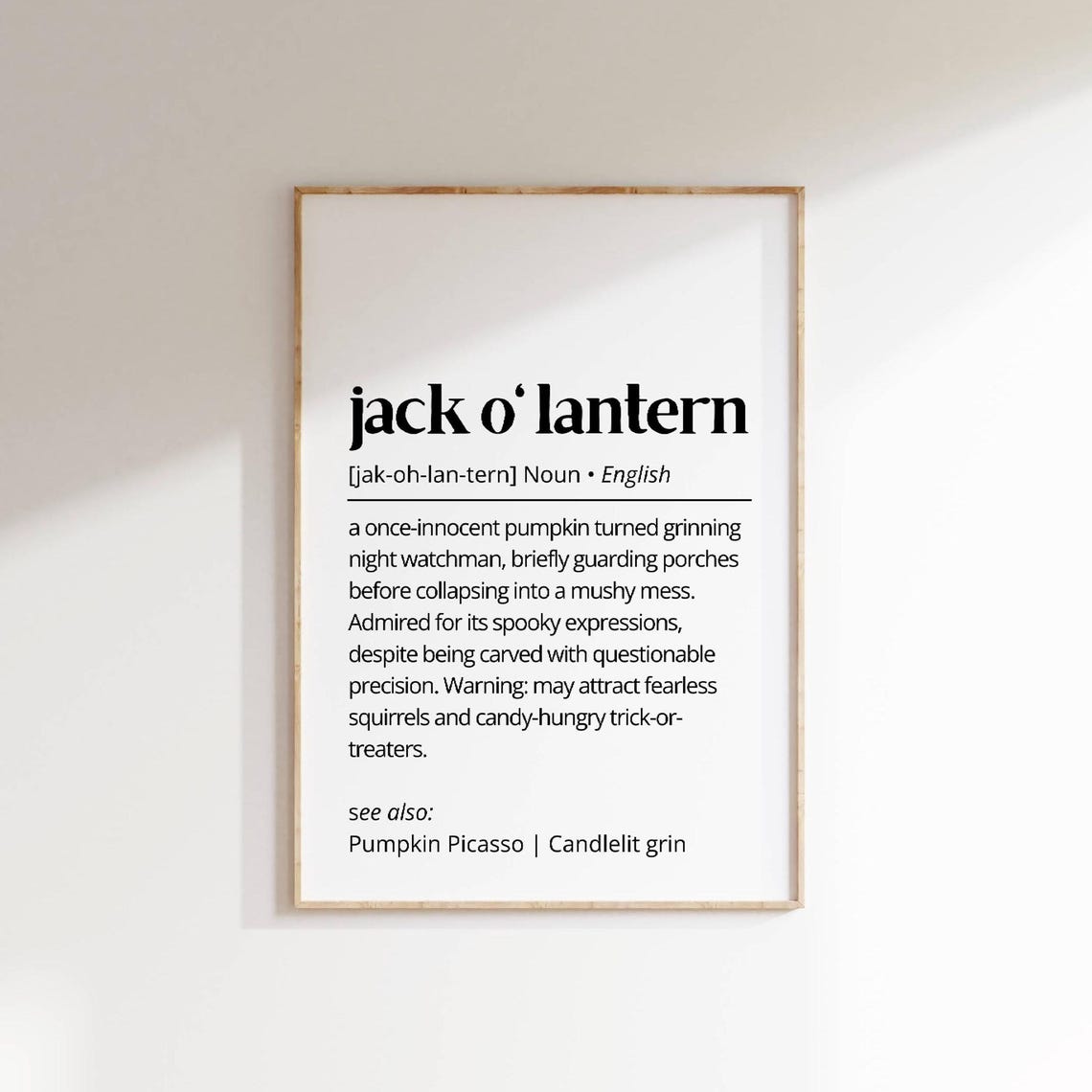 Jack O Lantern Funny Definition Print Halloween Pumpkin Decor Gift