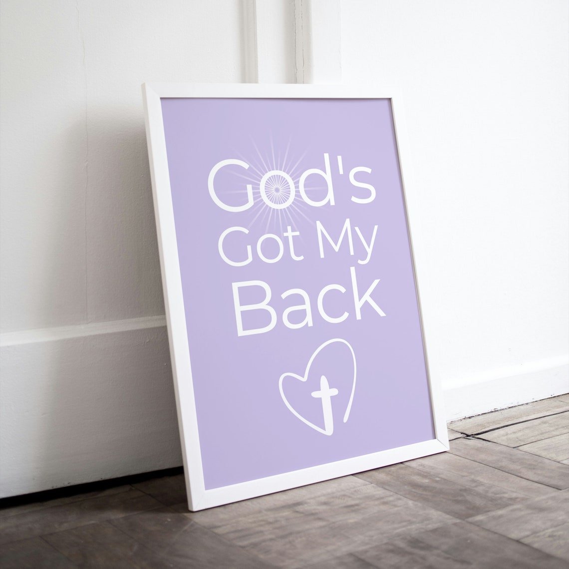 God Got My Back Cross Heart Typography Lavender Faith Wall Art