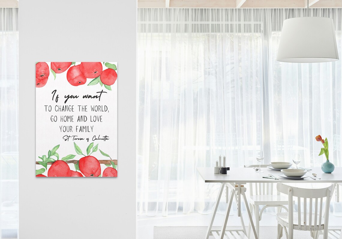 Change The World Go Home Love Family St Teresa Apple Watercolor Poster - Image 3