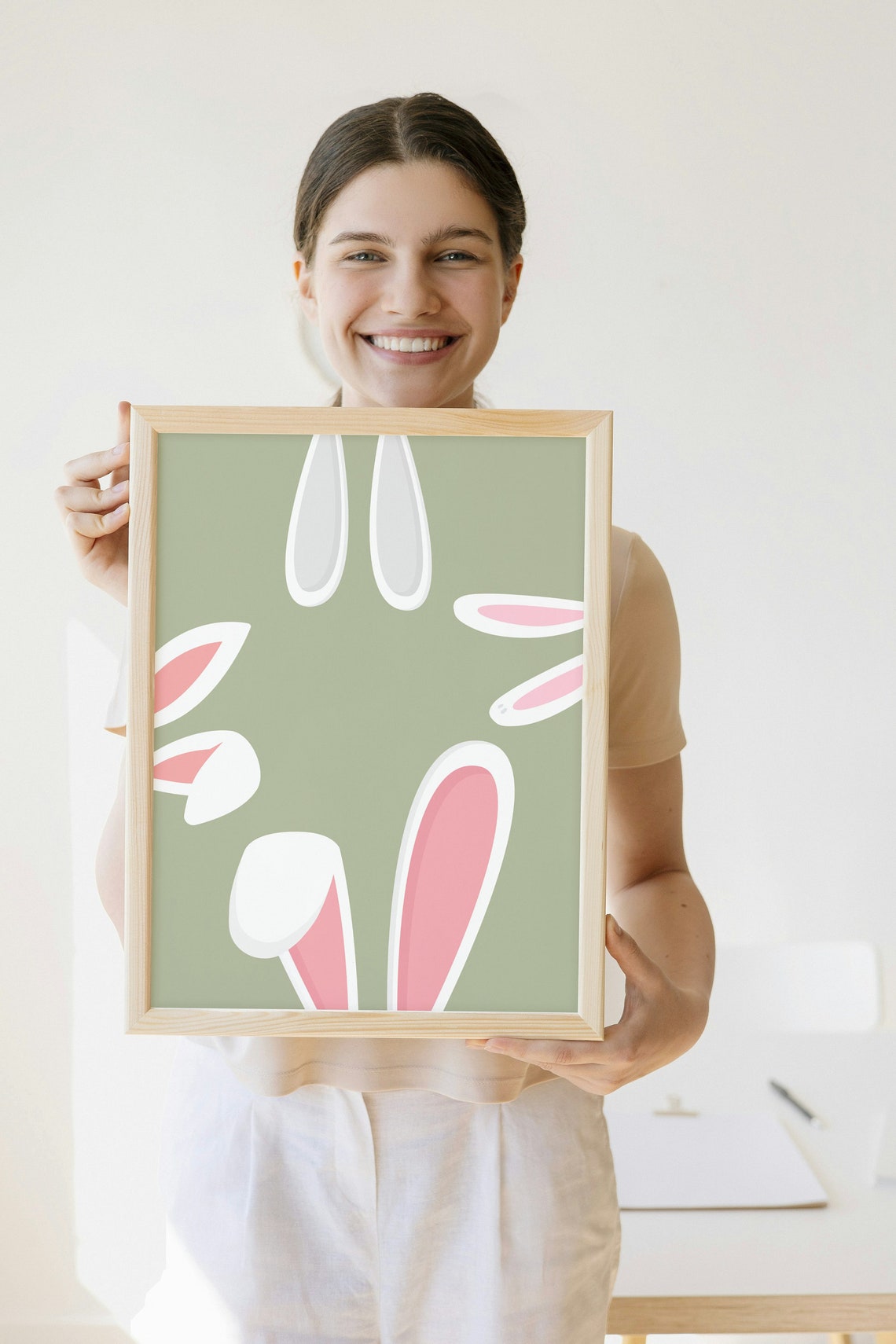 Bunny Ears Sage Green Minimalist Cute Easter Spring Wall Poster - Image 2