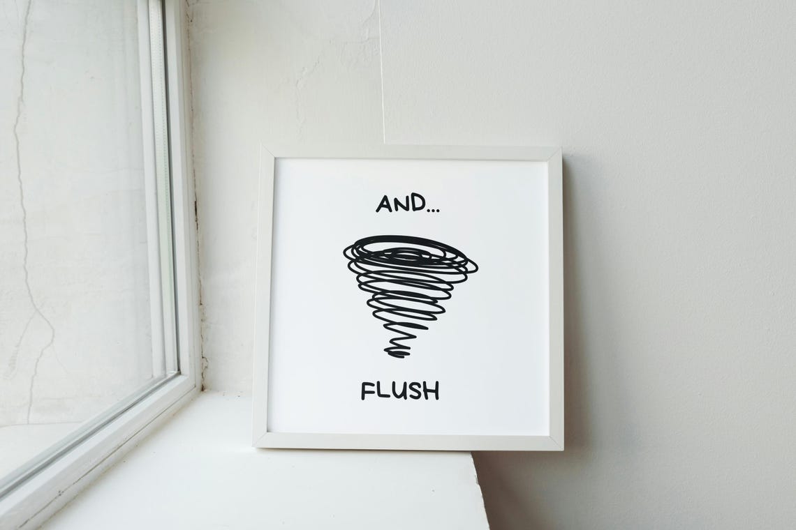 And Flush Funny Tornado Scribble Bathroom Guest Humor Poster - Image 2