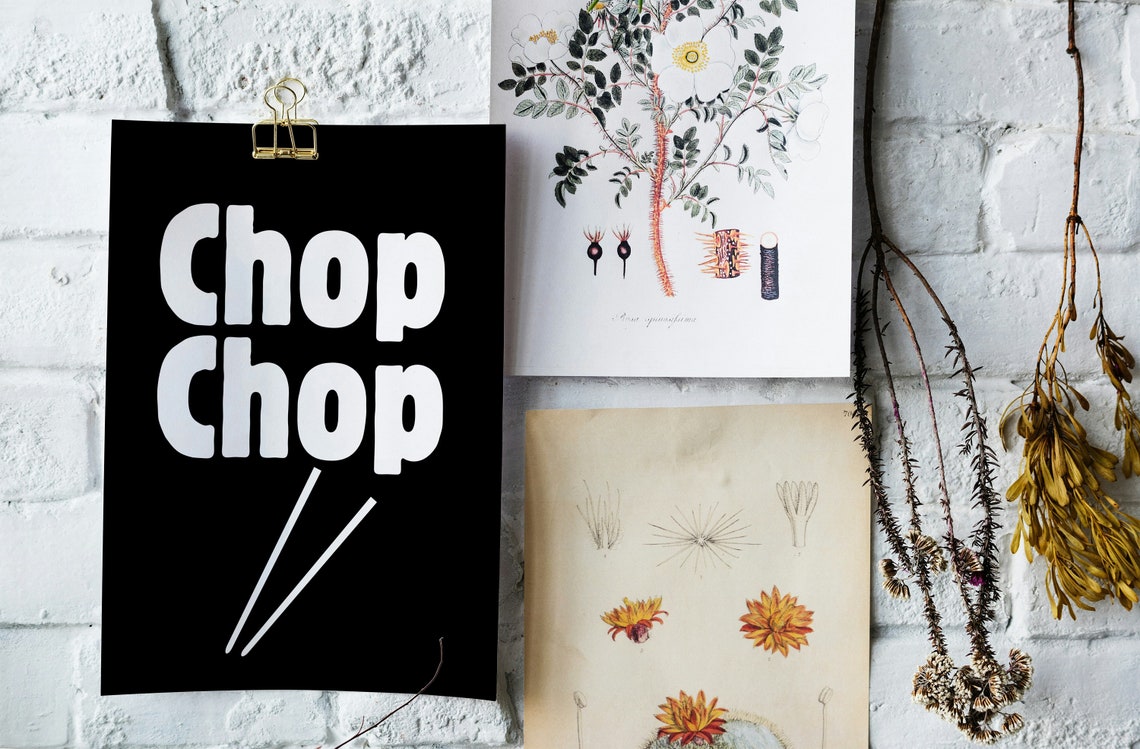 Chop Chop Bold Black Kitchen Chopsticks Quote Typography Poster - Image 3