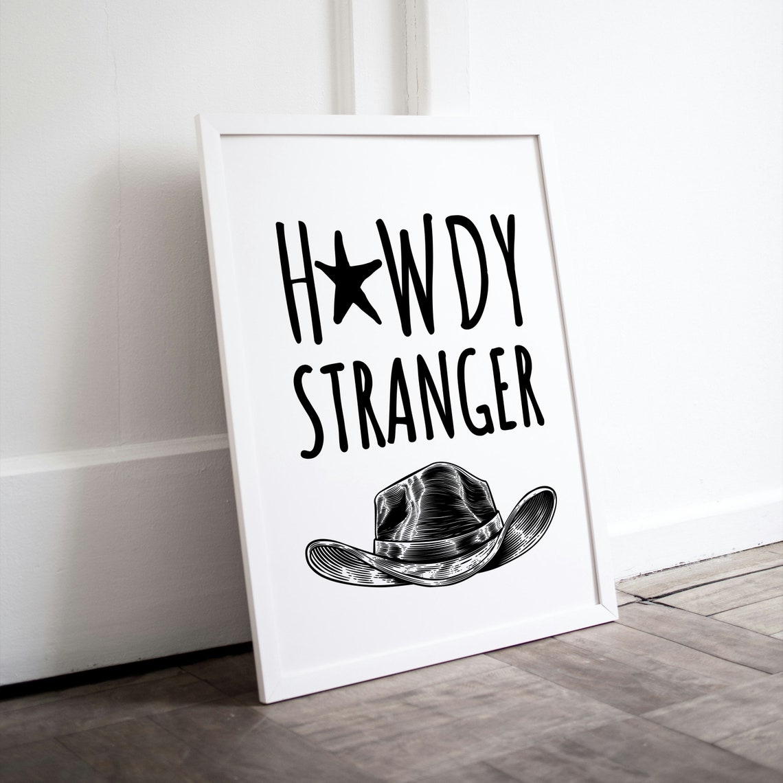 Howdy Stranger Cowboy Hat Sketch Western Typography Ranch Poster