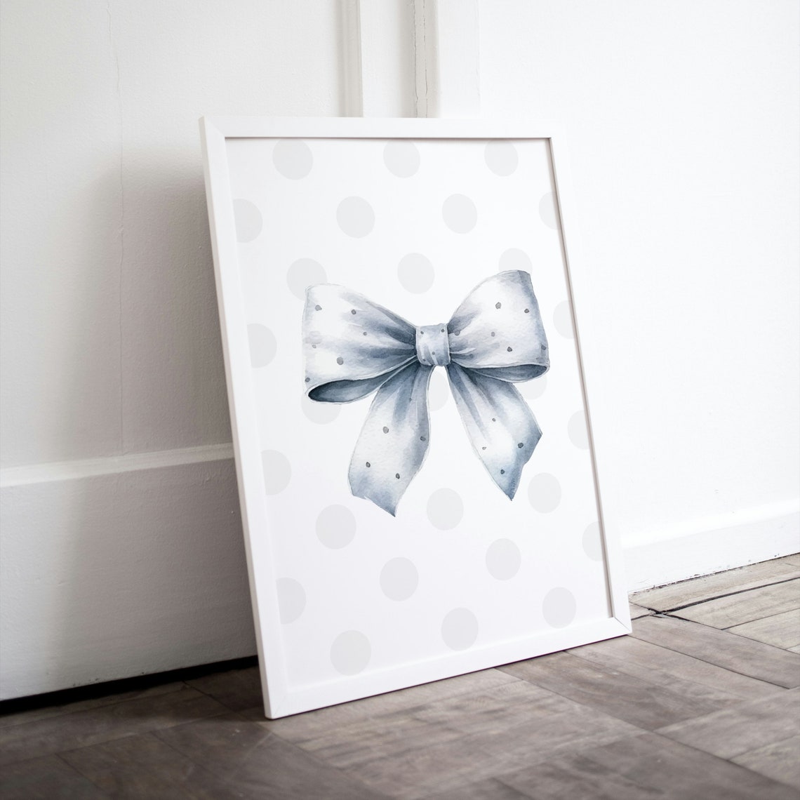 Watercolor Grey Bow Polka Dot Preppy Cute Nursery Wall Poster