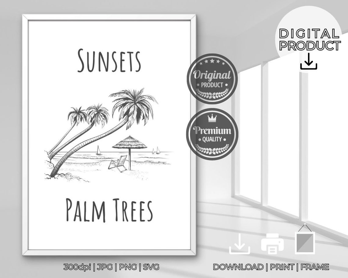 Sunsets Palm Trees Beach Line Sketch Coastal Minimal Art Poster - Image 3