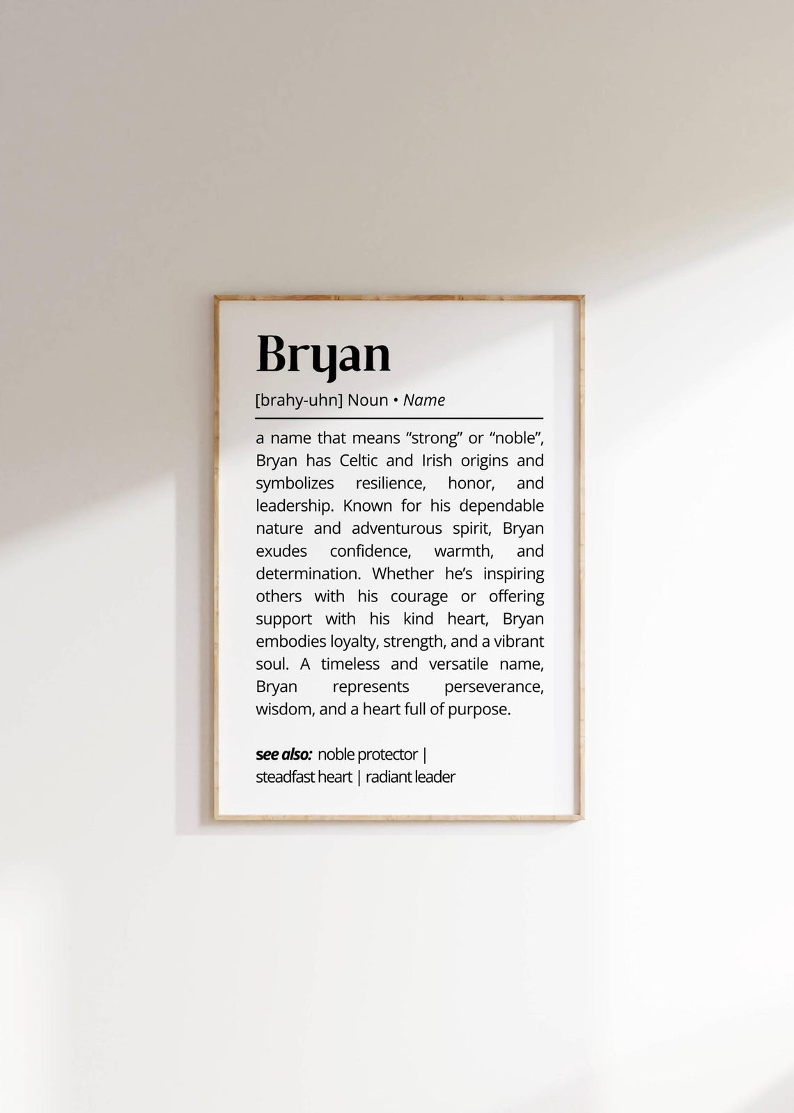 Bryan Name Definition Wall Art Personalized Name Meaning Poster Home Decor Unique Gift Idea For Him Typography As Diy Art