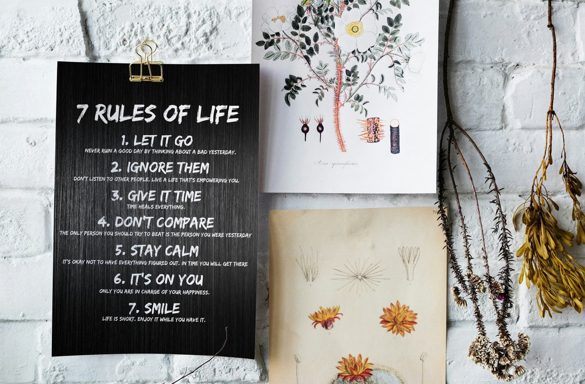 7 Rules of Life Black Chalkboard Style Motivational Quote Poster - Image 3