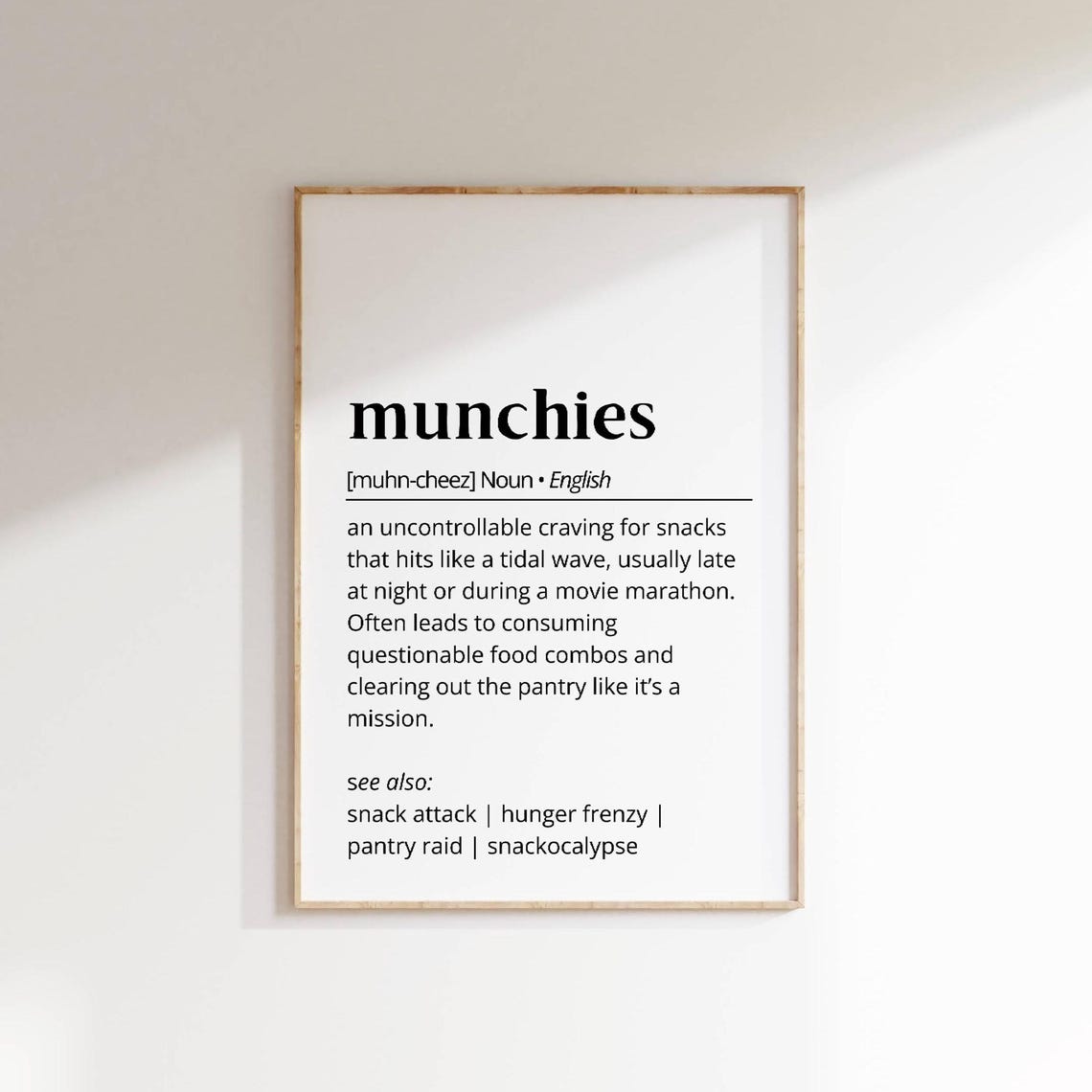 Munchies Definition Poster Funny Kitchen Quote Dictionary Style Art