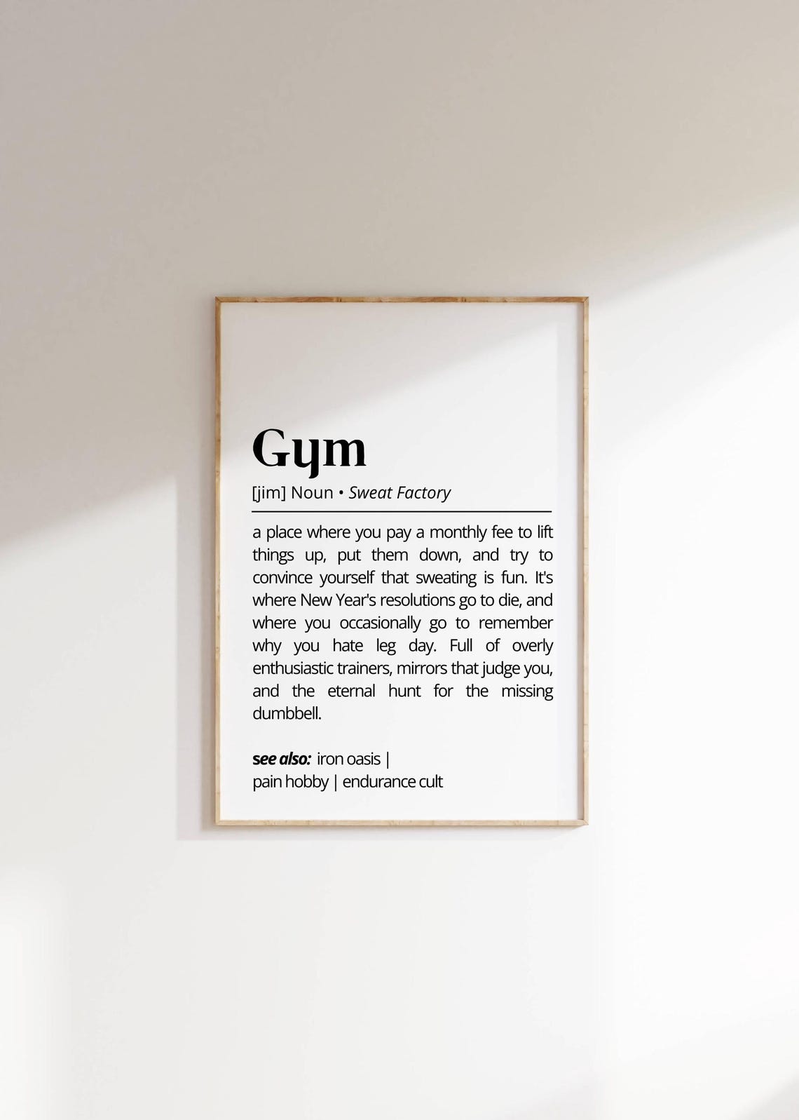 Gym Funny Minimalist Dictionary Definition Sweat Factory Humor Poster