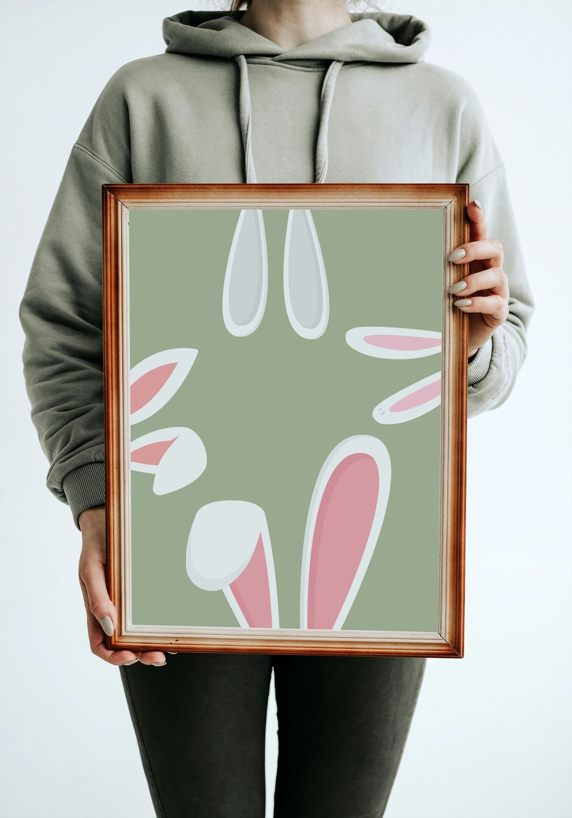 Bunny Ears Sage Green Minimalist Cute Easter Spring Wall Poster - Image 3
