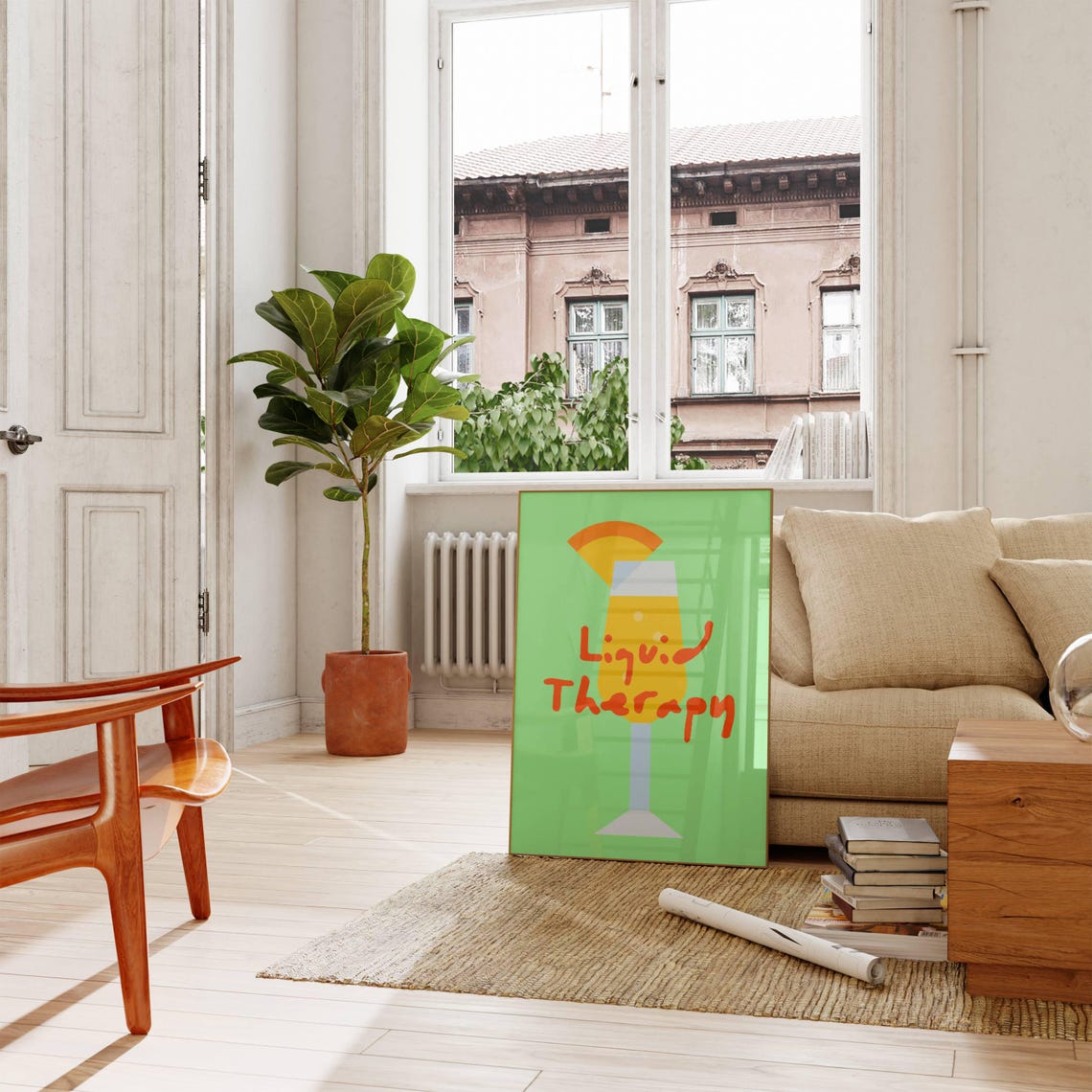 Liquid Therapy Funny Cocktail Poster Green Background Bar Decor Art - Image 3