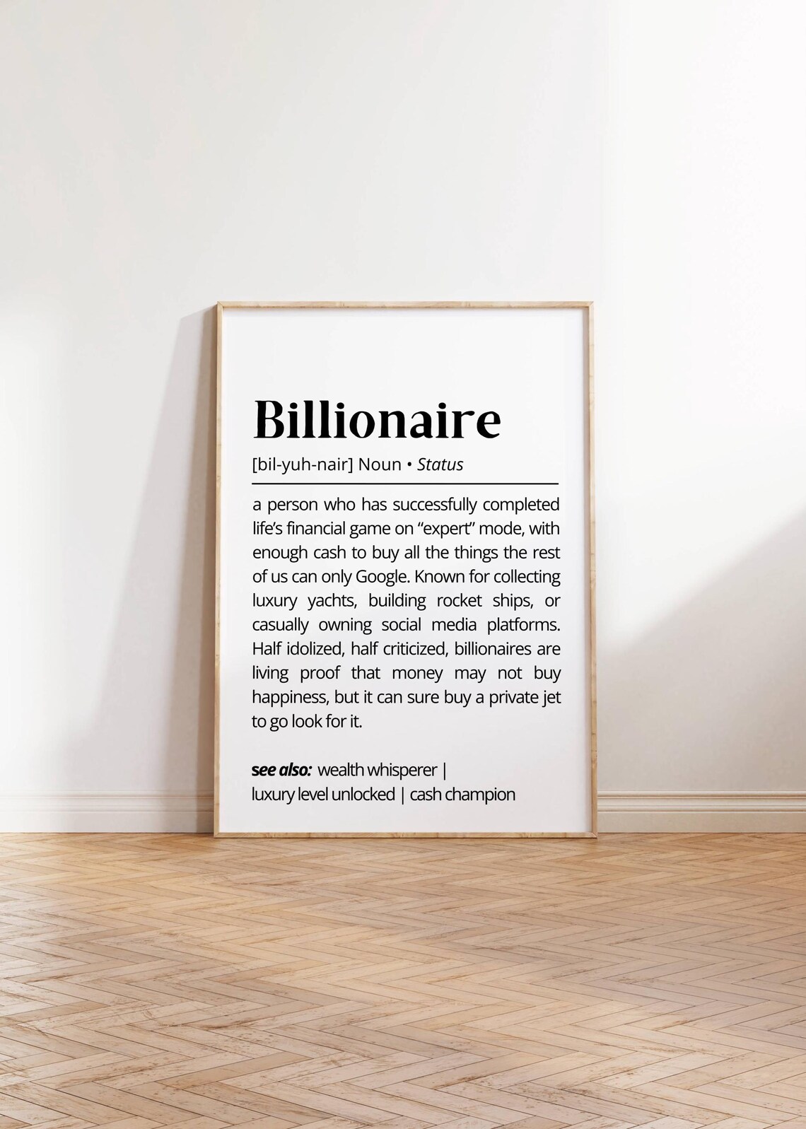 Billionaire Definition Poster Funny Wealth Satire Minimalist Gift Decor - Image 2