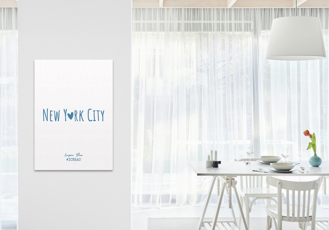 New York City Empire Blue Heart Typography Minimalist City Poster - Image 3