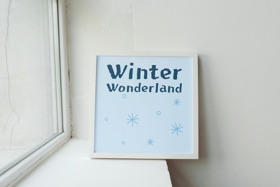 Winter Wonderland Snowflake Doodles Pale Blue Seasonal Wall Poster - Image 2