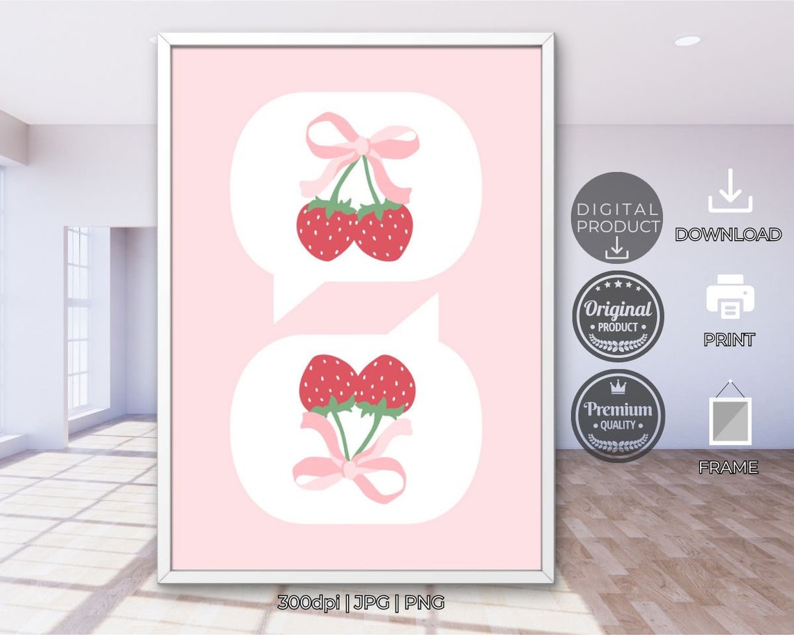 Strawberry Bow Speech Bubbles Coquette Pink Aesthetic Art Wall Poster