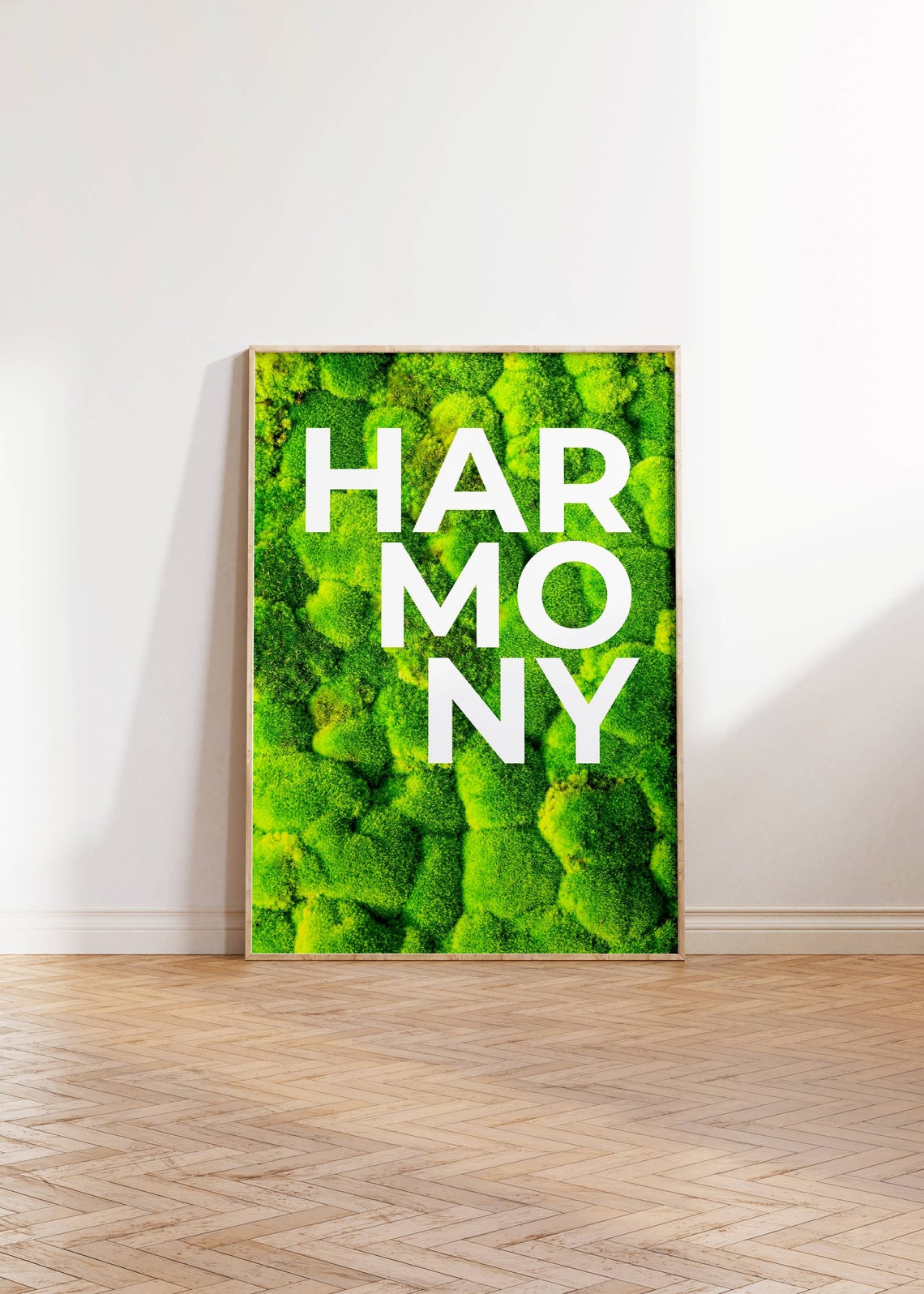 Harmony Stacked White Text Green Moss Texture Minimalist Wall Poster - Image 3