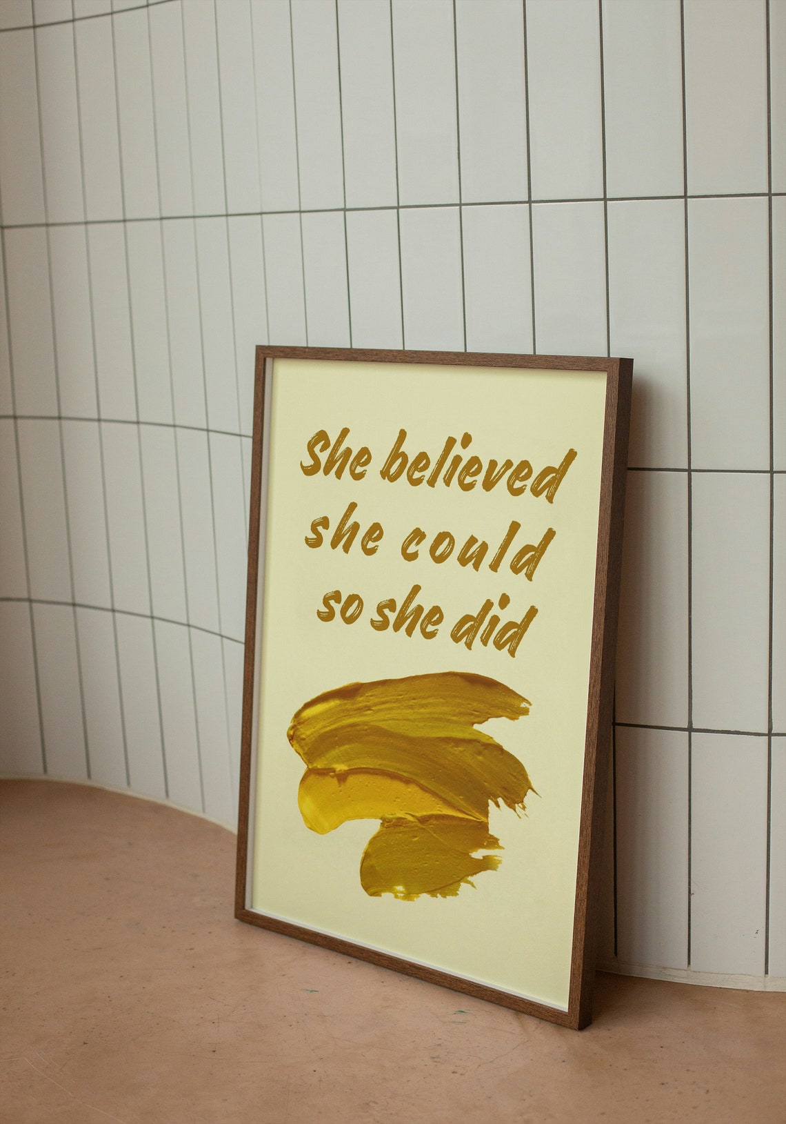 She Believed She Could So She Did Brown Script Brushstroke Quote Poster - Image 2