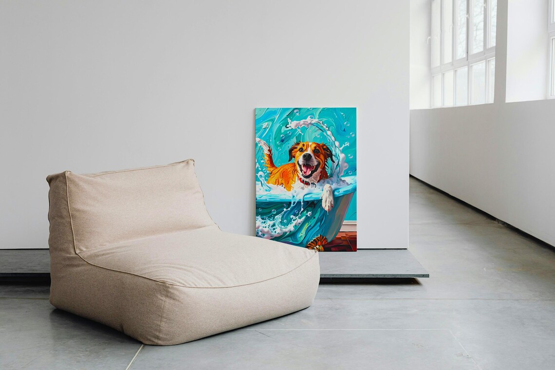 Dog Bath Art Print, Playful Pet Bathroom Decor - Image 3