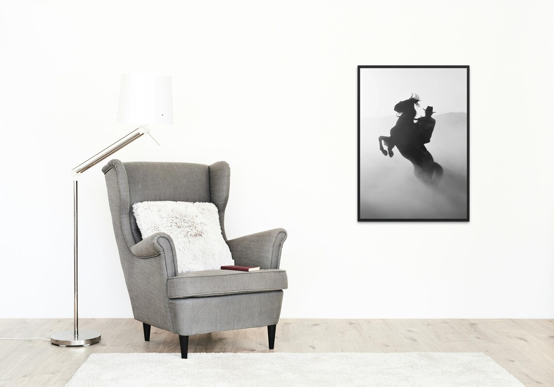 Cowboy Silhouette On Rearing Horse Art Print - Image 2