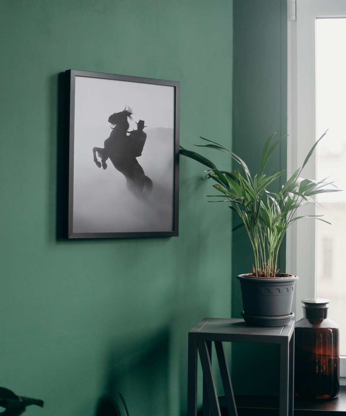 Cowboy Silhouette On Rearing Horse Art Print - Image 3