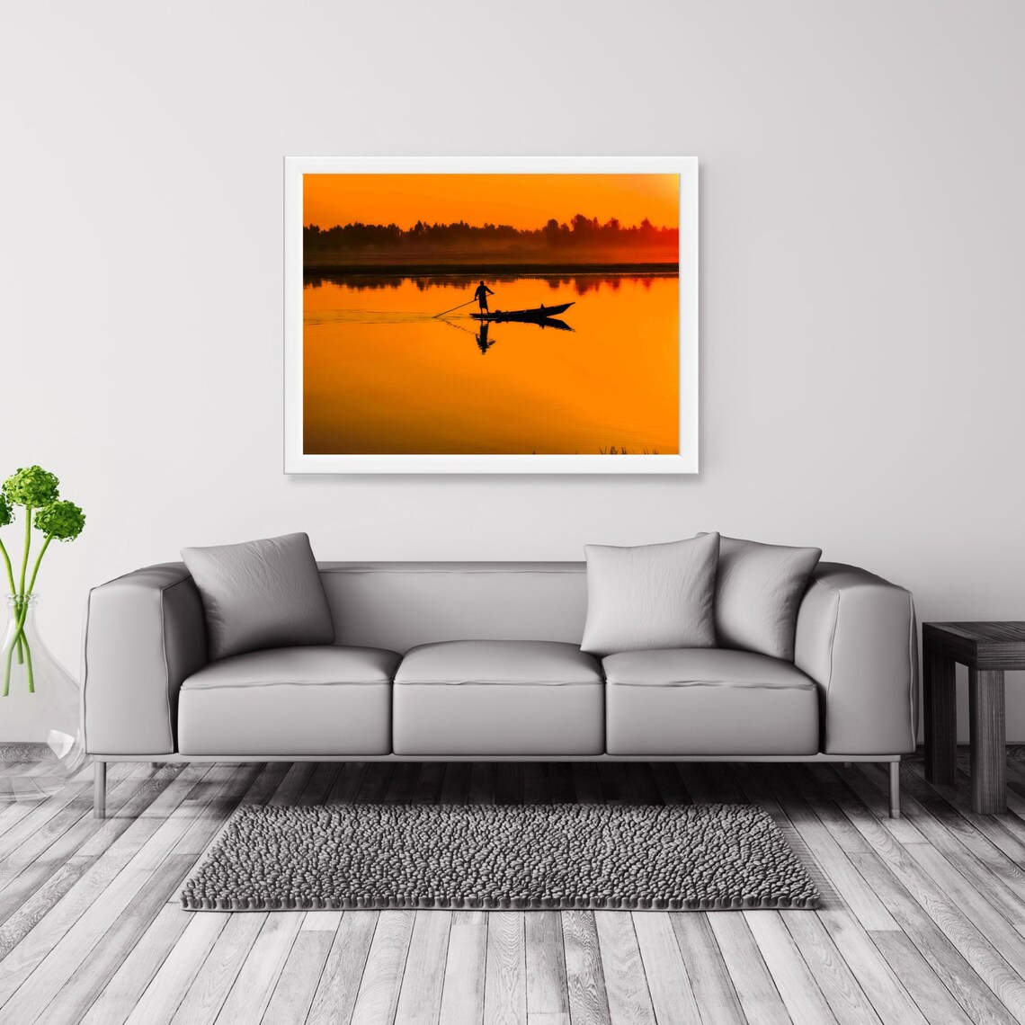Fisherman at Sunset, Minimalist River Landscape - Image 4