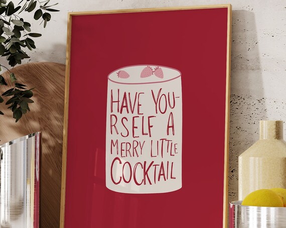 Have Yourself A Merry Little Cocktail Red Christmas Bar Poster