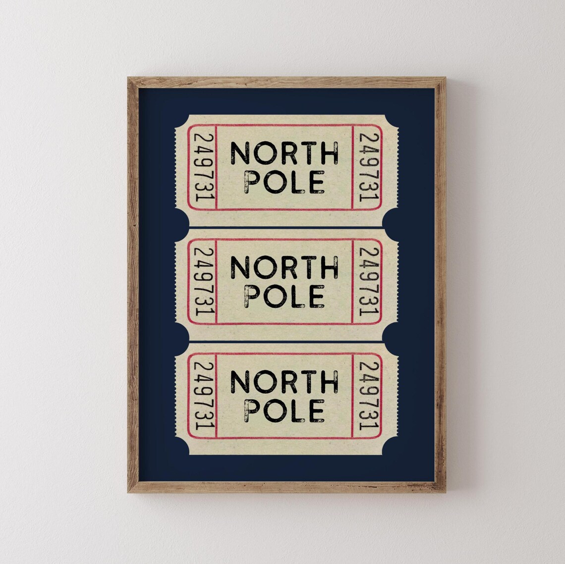 North Pole Retro Ticket Stubs on Navy Blue Christmas Wall Art - Image 2