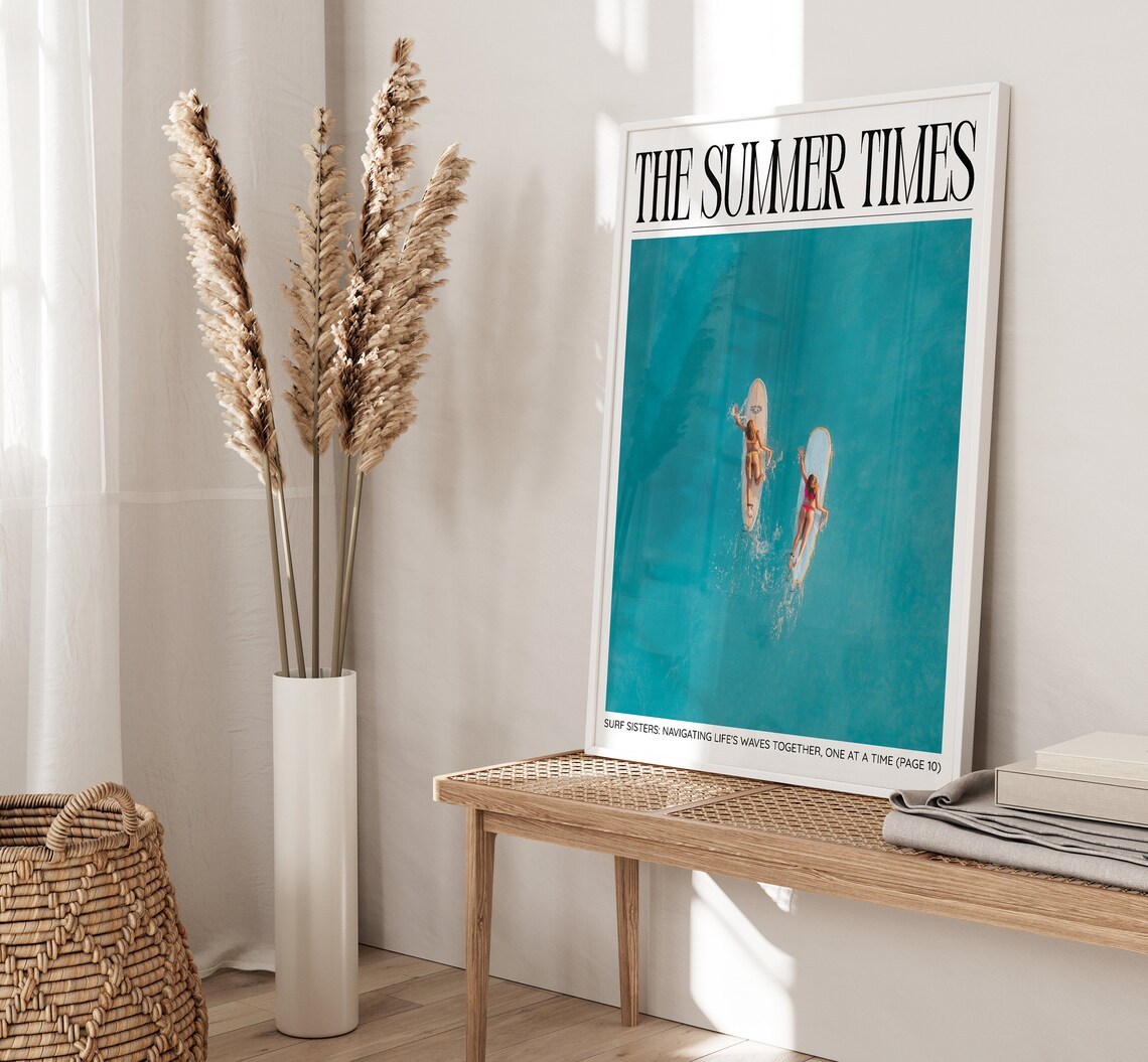 The Summer Times Surf Sisters Turquoise Aerial Ocean Surf Poster - Image 3