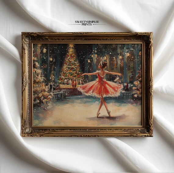 Nutcracker Ballet Dancer Red Tutu Christmas Scene Holiday Poster