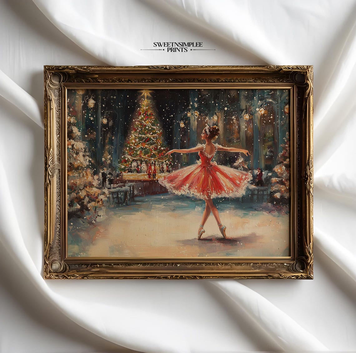 Nutcracker Ballet Dancer Red Tutu Christmas Scene Holiday Poster