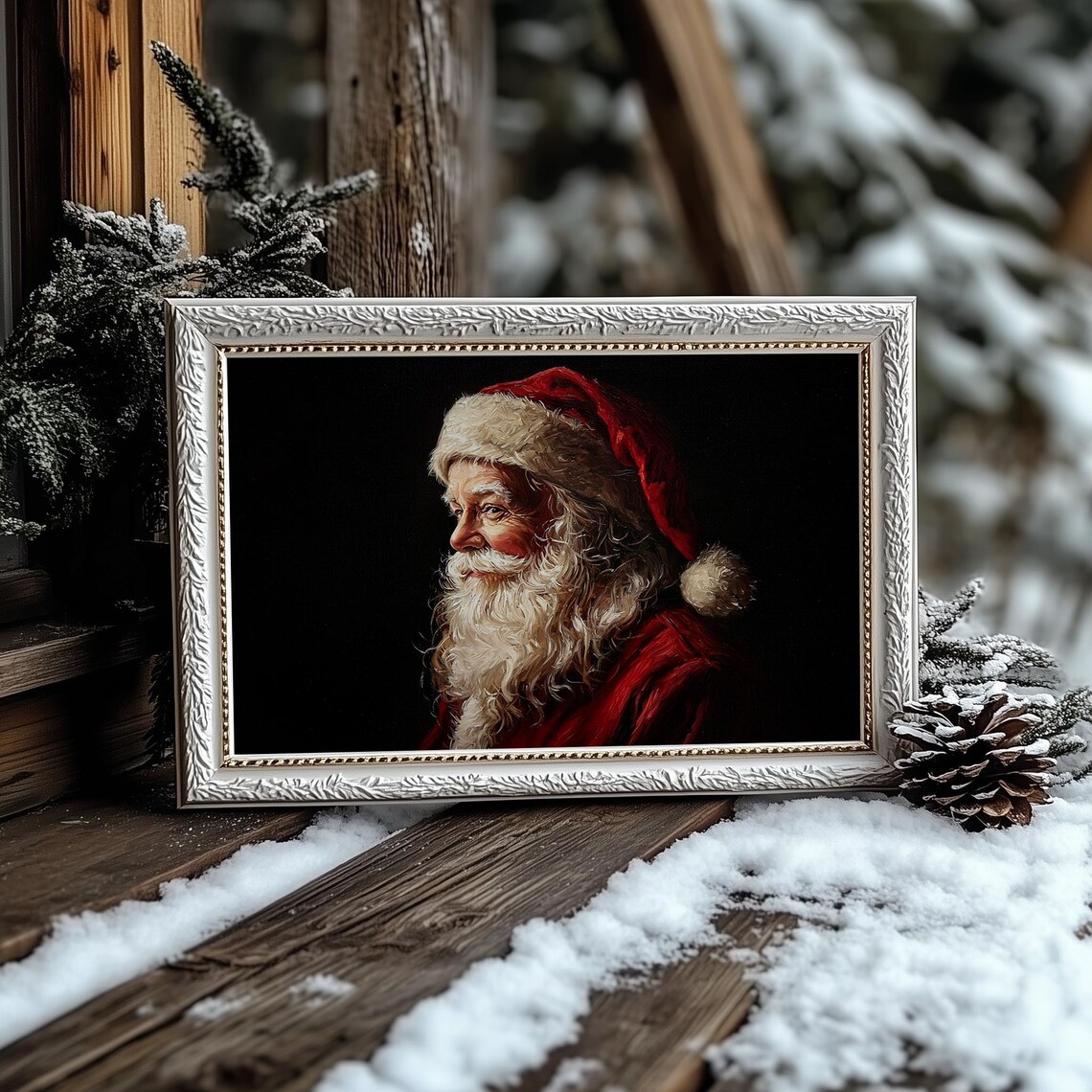 Vintage Santa Claus Profile Portrait on Dark Background Holiday Poster - Image 3