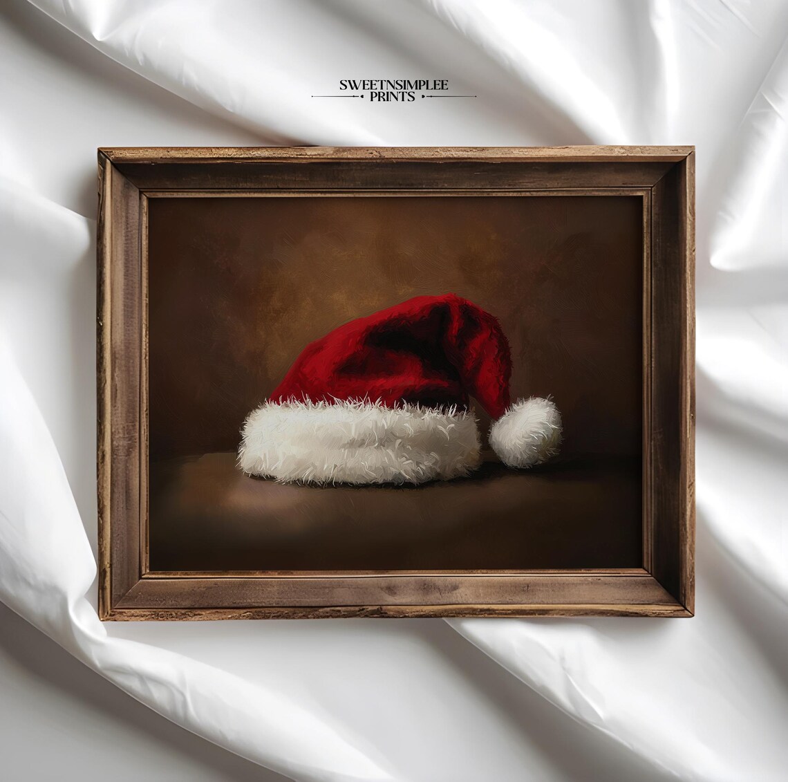 Vintage Santa Hat Oil Painting Red Fur Trimmed Rustic Poster - Image 2