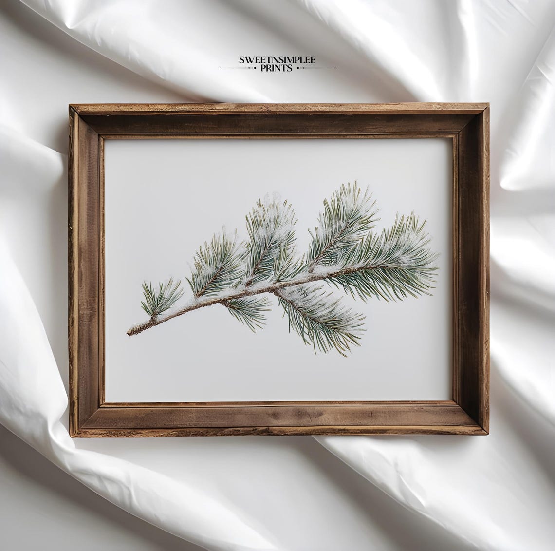Snowy Pine Branch Poster Minimalist Winter Botanical Still Life Art - Image 2