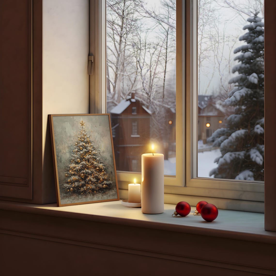 Vintage Christmas Tree With Gold Ornaments And Star Topper Poster - Image 3