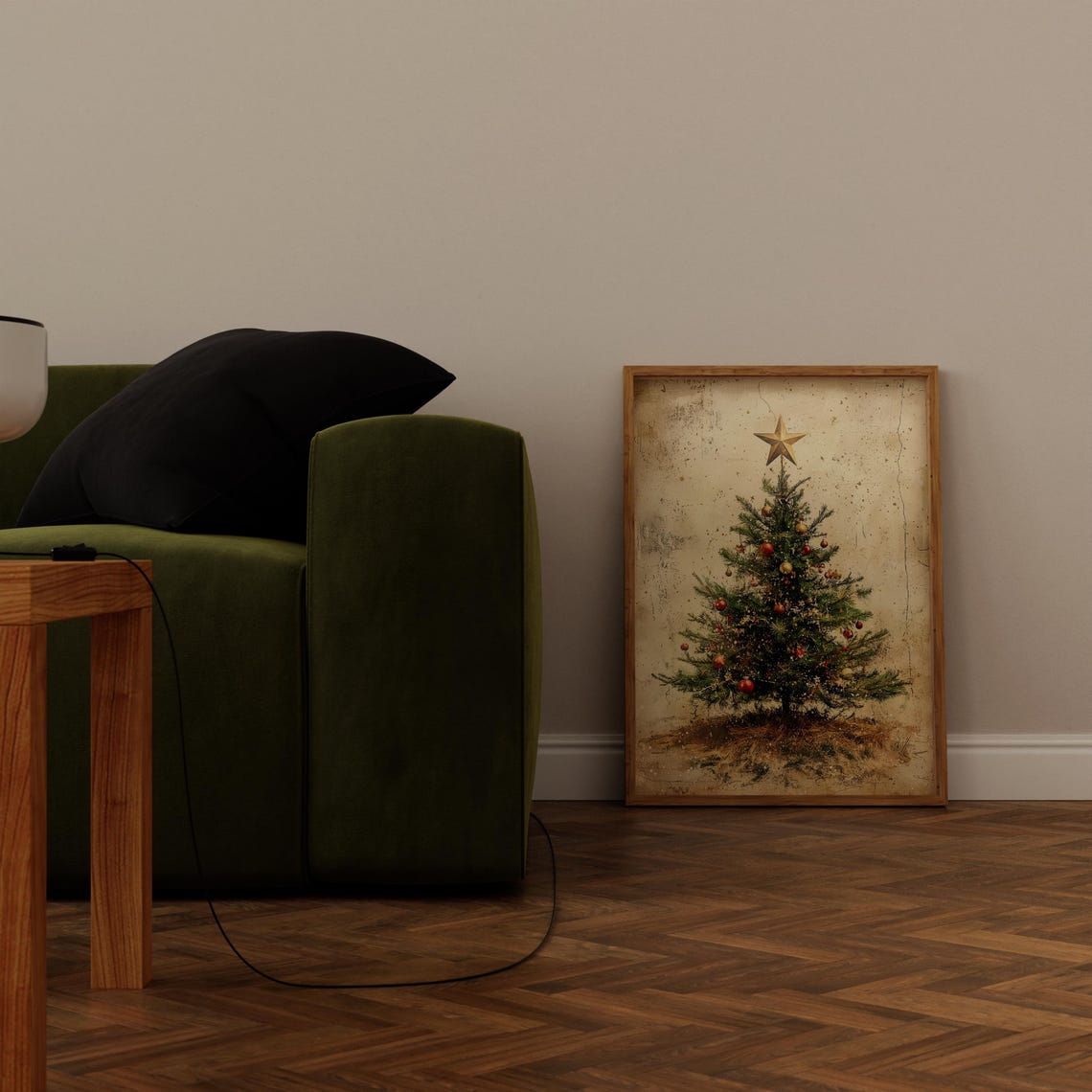 Vintage Christmas Tree With Gold Star Topper Rustic Holiday Poster - Image 3