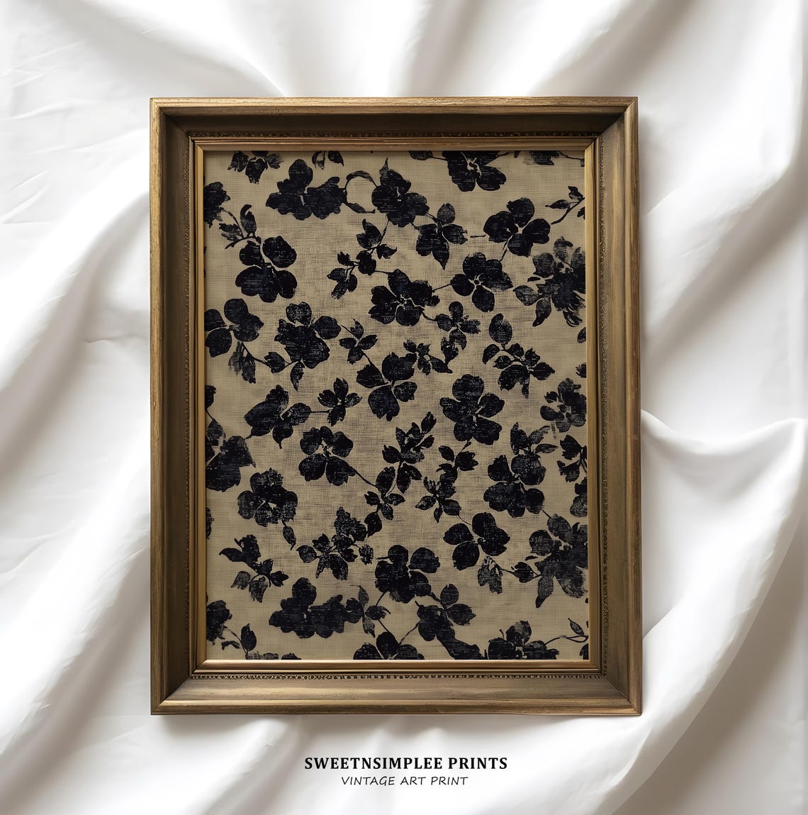 Neutral Black Botanical Floral Pattern Beige Linen Minimalist Wall Art - Image 2