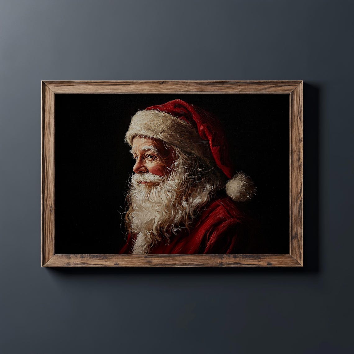 Vintage Santa Claus Profile Portrait on Dark Background Holiday Poster - Image 2
