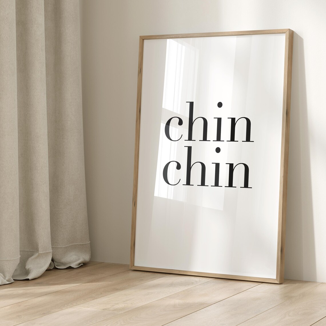 Chin Chin Minimalist Cheers Typography Black White Art Poster