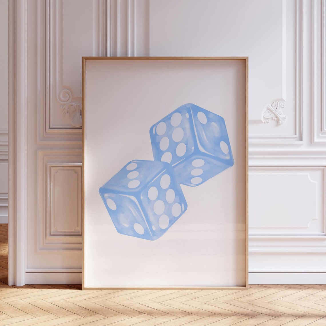 Two Baby Blue Fuzzy Dice Soft Watercolor Preppy Dorm Room Art Poster