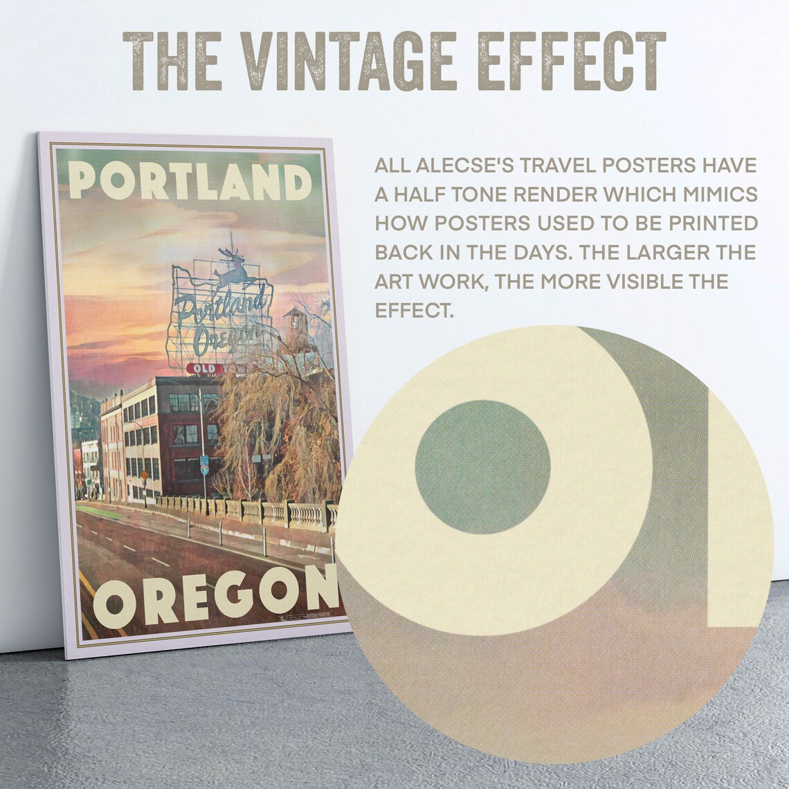 Portland Oregon White Stag Sign Sunset Retro Cityscape Travel Poster - Image 2