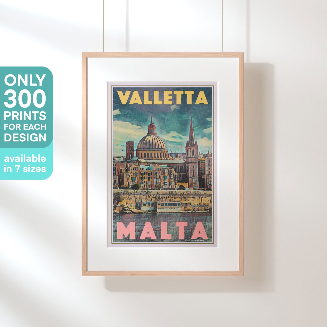 Valletta Malta Vintage Travel Poster Baroque Dome Harbor View Art - Image 3