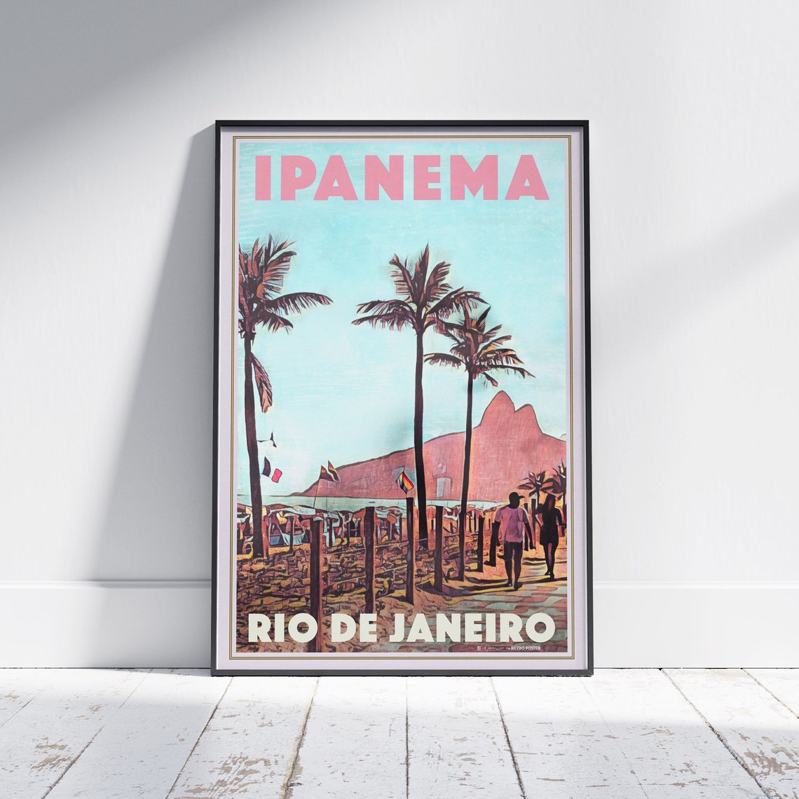 Ipanema Rio de Janeiro Brazil Palm Beach Retro Travel Poster