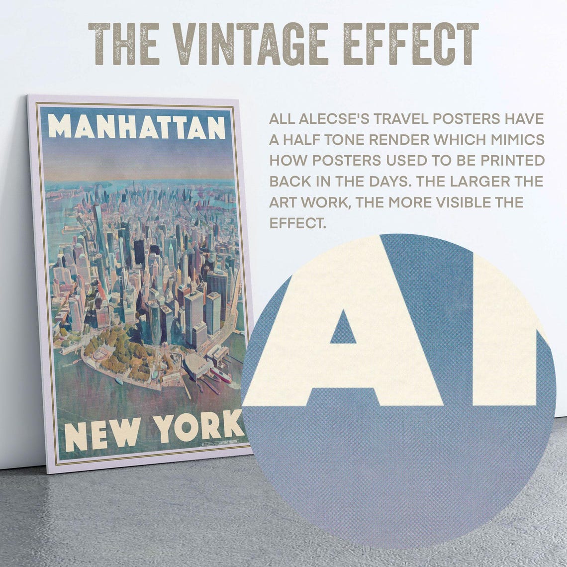 Manhattan New York Aerial Skyline Retro Vintage Travel City Poster - Image 2