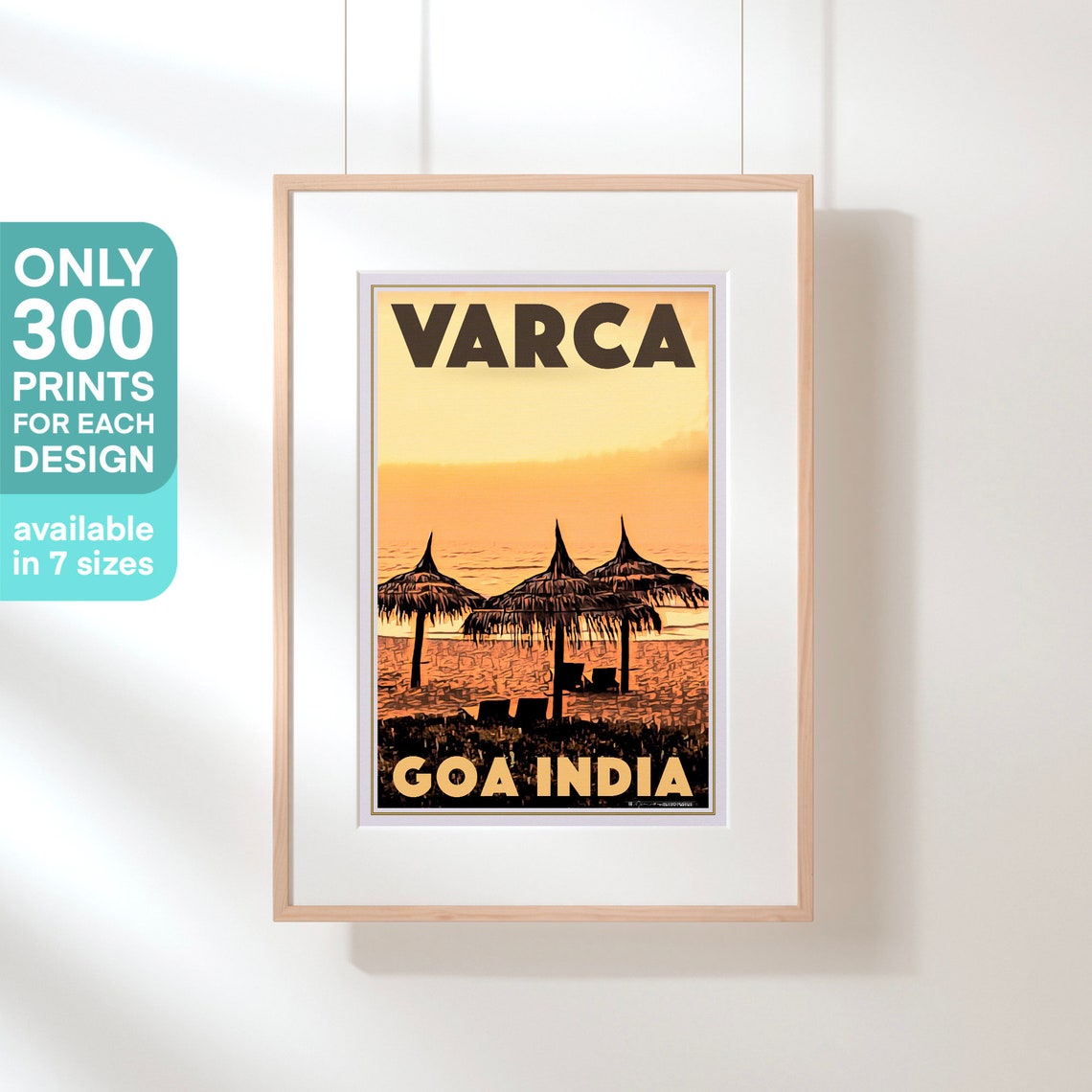 Varca Beach Goa Sunset Thatched Umbrellas Travel Poster India - Image 3