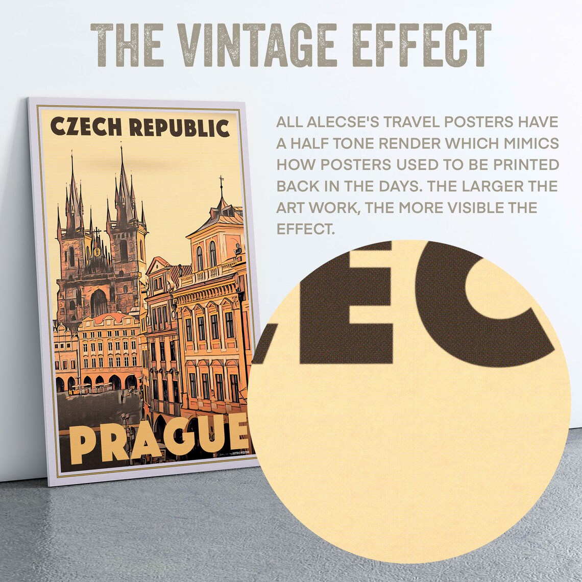 Prague Czech Republic Twin Gothic Spires Old Town Retro Travel Poster - Image 2