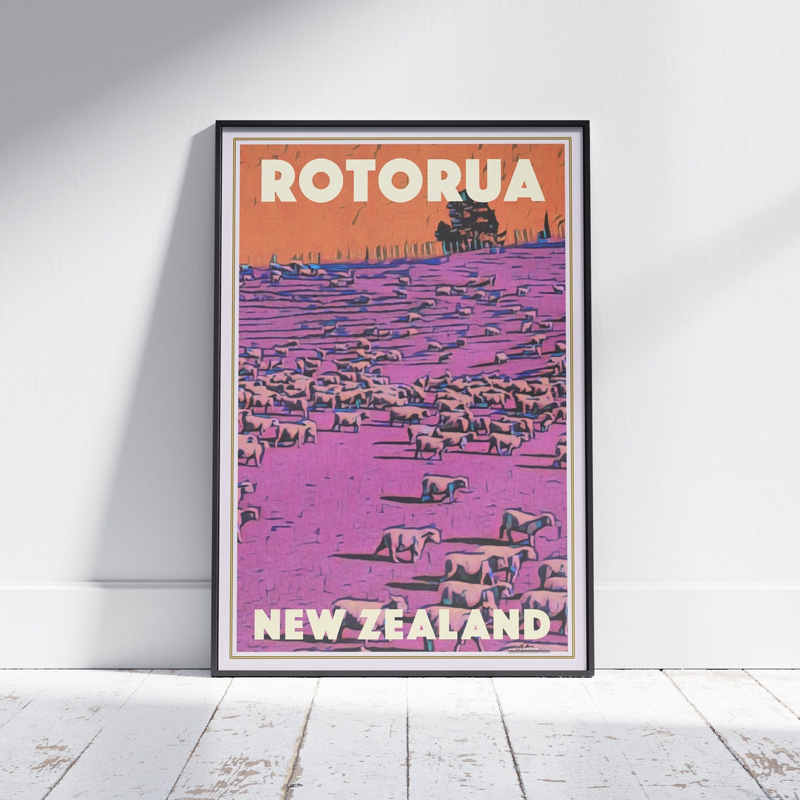 New Zealand Poster Rotorua Sheeps By Alecse Limited Edition New Zealand Retro Poster New Zealand Souvenir